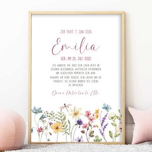 Personalisierter Patenbrief mit Namen - Wildblumen | Fineart - Kunstdruck mit Namen und Geburtsdaten | Artikelnummer: 2331-7240-105892
