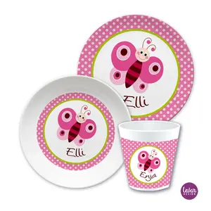 Geschenk für Mädchen - Kindergeschirr Schmetterling | Kinderteller, Becher mit Namen aus Melamin BPA frei | Artikelnummer: 75447599 -4