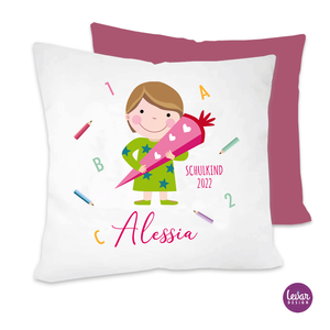 Schulkind Kinderkissen für Mädchen | Weiches Kissen mit Namen personalsiert | Artikelnummer: 1633-0654-8533
