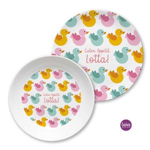 Personalisierter Kinderteller Set Enten | Kindergeschirr Set aus Melamin, BPA frei. Hergestellt in Deutschland | Artikelnummer: 63199116 -5