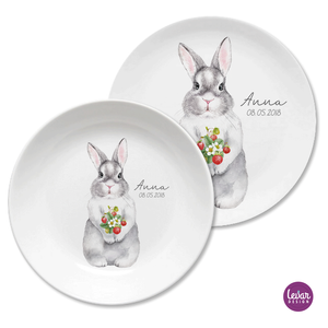 Osterteller Hase Kinderteller Kindergeschirr mit Namen | Kinderteller Hase mit Namen aus Melamin BPA frei | Artikelnummer: 52199126