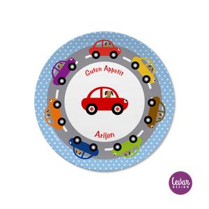 Melaminteller Autos  | Kinderteller mit Namen BPA frei | Artikelnummer: kgteba1