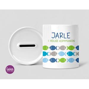 Spardose Fische zur Kommunion personalisiert | Tolle Spardose mit Wunschnamen für Jungen | Artikelnummer: 121337 12