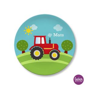 Personalisierter Kinderteller Traktor | Teller mit Namen aus Melamin BPA frei | Artikelnummer: kitetrak1