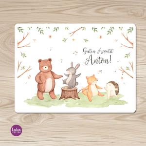 Tischset, Platzdeckchen, Waldtiere | Zauberhaftes Tischset mit Namen personalisiert | Artikelnummer: 8245-7237-6288