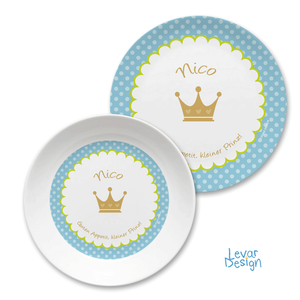 Kindergeschirr Set für kleine Prinzen und Prinzessinnen  | Kinderteller mit Namen aus Melamin BPA frei | Artikelnummer: 126473191