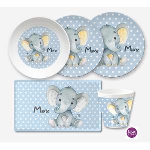 Elefant Kindergeschirr Set 5 teilig  | Geschirrset aus Melamin und BPA frei für Kinder | Artikelnummer: 3035-3337-1774