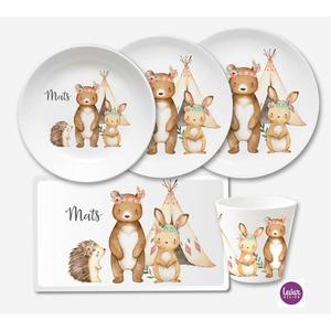 Kindergeschirr Set Waldtiere | Geschirrset aus Melamin und BPA frei  | Artikelnummer: 8357-3847-6160