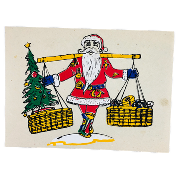 Grußkarte – Weihnachtsmann mit Körben
