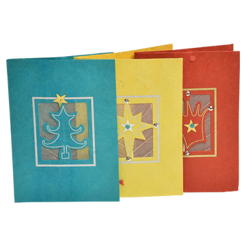 Grußkarte – Weihnachtsmotiv im Quadrat Lokta Papier – versch. Farben – 15,5 x 11cm – 10g