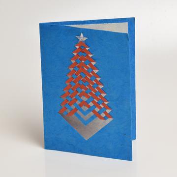 Grußkarte – Weihnachtsbaum mit Flechtband Lokta Papier – versch. Farben – 15,5 x 11cm – 10g