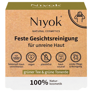 Feste Gesichtsreinigung – Grüner Tee & Grüne Tonerde – Niyok 80 g