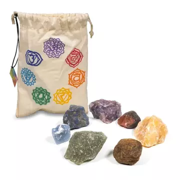 7 Chakrasteine in Baumwolltäschchen