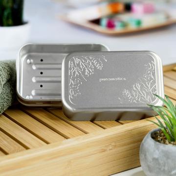 puremetics Seifenbox mit Abtropfeinsatz 'Matt-Silber Floral'