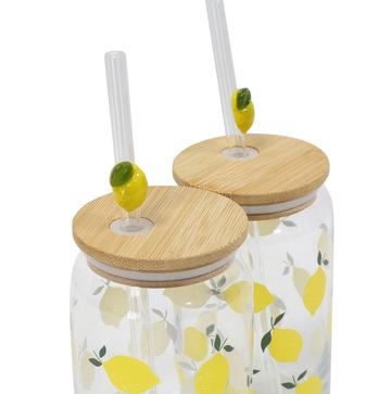 Trinkglas "Zitrone" mit Glashalm 2er Set
