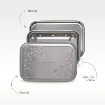 puremetics Seifenbox mit Abtropfeinsatz 'Matt-Silber Floral'
