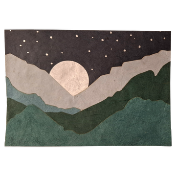Grußkarte- Berge und Mond - Drachenblau/silber