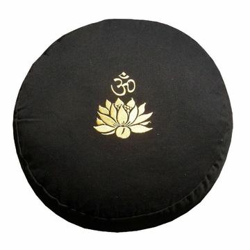 Meditationskissen rund mit Stickerei Lotus Om. schwarz