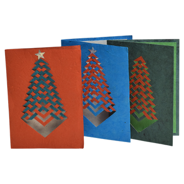 Grußkarte – Weihnachtsbaum mit Flechtband Lokta Papier – versch. Farben – 15,5 x 11cm – 10g