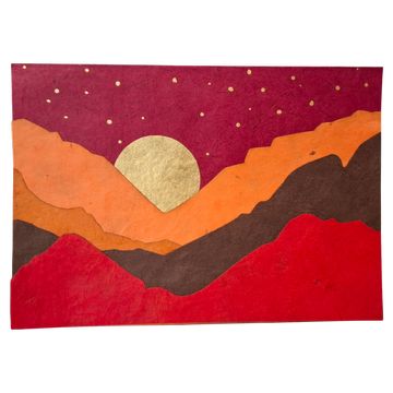 Grußkarte - Berge und Mond - Bordeaux/gold