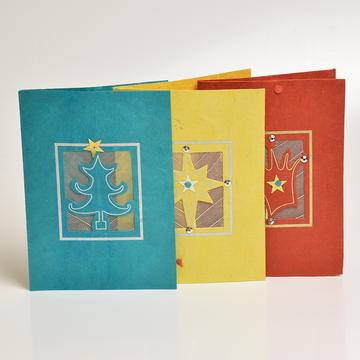Grußkarte – Weihnachtsmotiv im Quadrat Lokta Papier – versch. Farben – 15,5 x 11cm – 10g