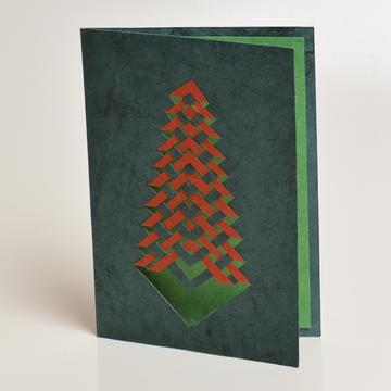Grußkarte – Weihnachtsbaum mit Flechtband Lokta Papier – versch. Farben – 15,5 x 11cm – 10g