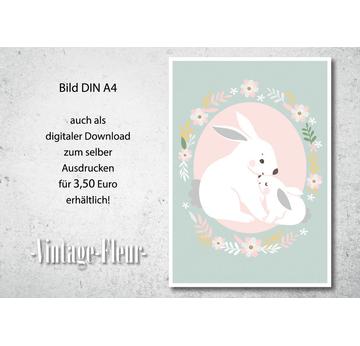 Kinderzimmer Poster A4 / A3, Hase mit Blumen  |  | Artikelnummer: 119140123