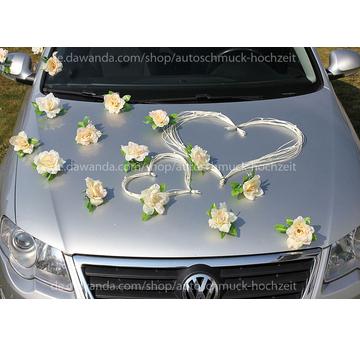 Autoschmuck Hochzeit LEMON Rosen und Rattan Herzen  |  | Artikelnummer: 100688475