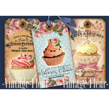 3xA4 Anhänger/Tags Cupcake -A026- Digital download  |  | Artikelnummer: 48374894