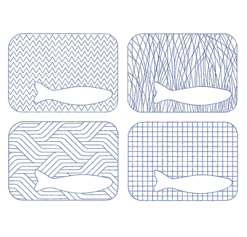 Quilties Fische -Untersetzer | 13 x 18 cm Stickrahmen | Artikelnummer: 5857-1541-0418