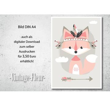 Kinderzimmer Wandbild, Poster A4/A3, Tribal Fuchs  |  | Artikelnummer: 119139463