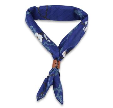 OBERWEIHER | Bandana + Leather Ring | Plum Tree Branch On Blue | Artikelnummer: 2468-4344-3502
