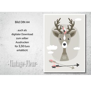 Kinderzimmer Wandbild, Poster A4/A3, Tribal Hirsch  |  | Artikelnummer: 119539499