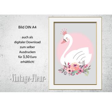 Kinderzimmer Poster A4 / A3, Schwann mit Blumen  |  | Artikelnummer: 118655647