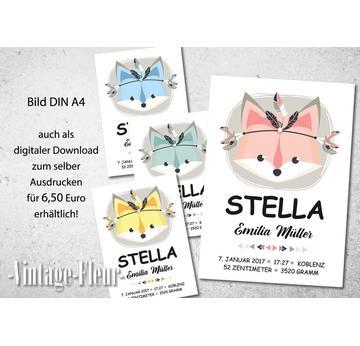 Kinderzimmer Wandbild A4 / A, Geburtsanzeige Fuchs  |  | Artikelnummer: 119965199