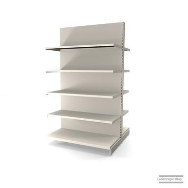 Ihr individuelles Gondelregal | H 210 cm | B 125 cm | T 2x 57 cm | 8 FB T 47 cm | RAL 9001 | Artikelnummer: AFGR-125-210-57-8-47-J