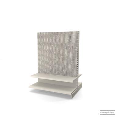 Ihr Gondelregal mit Lochrückwand | H 160 cm | B 125 cm | T 2x 47 cm | 2 FB T 37 cm  | RAL 9001 | Artikelnummer: AFGR-125-160-47-2-37-LRW-J