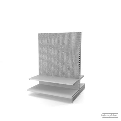 Ihr Gondelregal mit Lochrückwand | H 160 cm | B 125 cm | T 2x 45 cm | 2 FB T 47 cm  | RAL 7035 | Artikelnummer: AFGR-125-160-57-2-47-LRW-L
