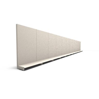 Ladenregal mit Lochwand | H 210 cm | B 15 m | T 47 cm | RAL 9001 | Artikelnummer: SR-125-210-47-LR-L15-J