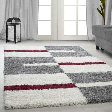 Gala Hochflorteppich 80 x 150 cm weiß rot |  | Artikelnummer: GALA801502505RED