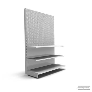 Ihr individuelles Lochrückwandregal | H 210 cm | B 125 cm | T 57 cm | 2 FB T 47 cm | RAL 7035 | Artikelnummer: AF-125-210-57-2-47-LRW-L