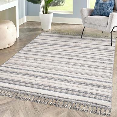 Valencia Teppich 80 x 300 cm graublau creme |  | Artikelnummer: val-807-grey-80x300