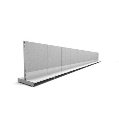 Gondelregal mit Lochwand | H 160 cm | B 1500 cm | T 100 cm | RAL 7035 | Artikelnummer: SR-125-160-47-LGR-L15-L
