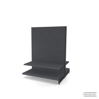 Ihr Gondelregal mit Lochrückwand | H 160 cm | B 125 cm | T 2x 45 cm | 2 FB T 47 cm  | RAL 7015 | Artikelnummer: AFGR-125-160-57-2-47-LRW-S