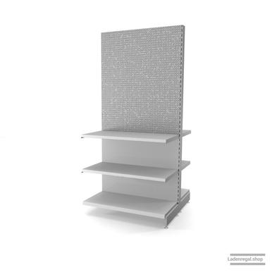 Ihr Gondelregal mit Lochrückwand | H 210 cm | B 100 cm | T 2x 47 cm | 4 FB T 47 cm  | RAL 7035 | Artikelnummer: AFGR-100-210-47-4-47-LRW-L