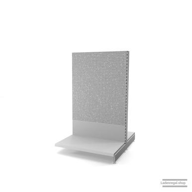 Ihr Gondelregal mit Lochrückwand | H 160 cm | B 100 cm | T 2x 57 cm | 0 FB | RAL 7035 | Artikelnummer: AFGR-100-160-57-0-37-LRW-L