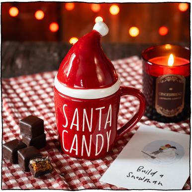 Santa Tasse mit Mütze | roter Keramik Becher mit Deckel | Artikelnummer: SantaBecherMuetze