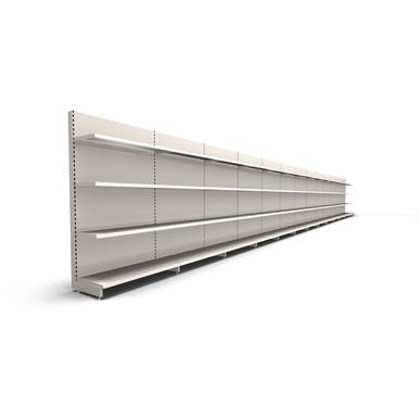 Supermarktregal | H 210 cm | B 15 m | T 47 cm | 12x3  FB T 37 cm | RAL 9001 | Artikelnummer: SR-125-210-47-3-37-WR-L15-J