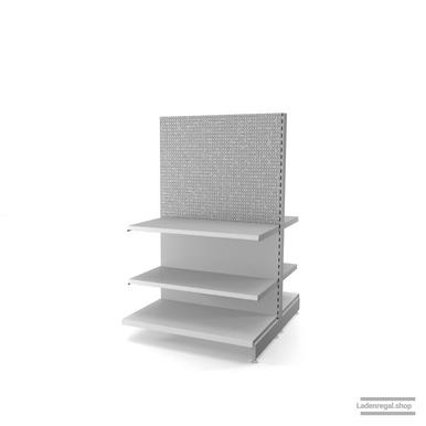 Ihr Gondelregal mit Lochrückwand | H 160 cm | B 100 cm | T 2x 57 cm | 4 FB T 47 cm  | RAL 7035 | Artikelnummer: AFGR-100-160-57-4-47-LRW-L