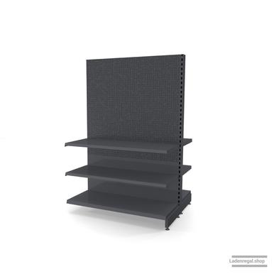 Ihr Gondelregal mit Lochrückwand | H 180 cm | B 125 cm | T 2x 47 cm | 4 FB T 47 cm  | RAL 7015 | Artikelnummer: AFGR-125-180-47-4-47-LRW-S